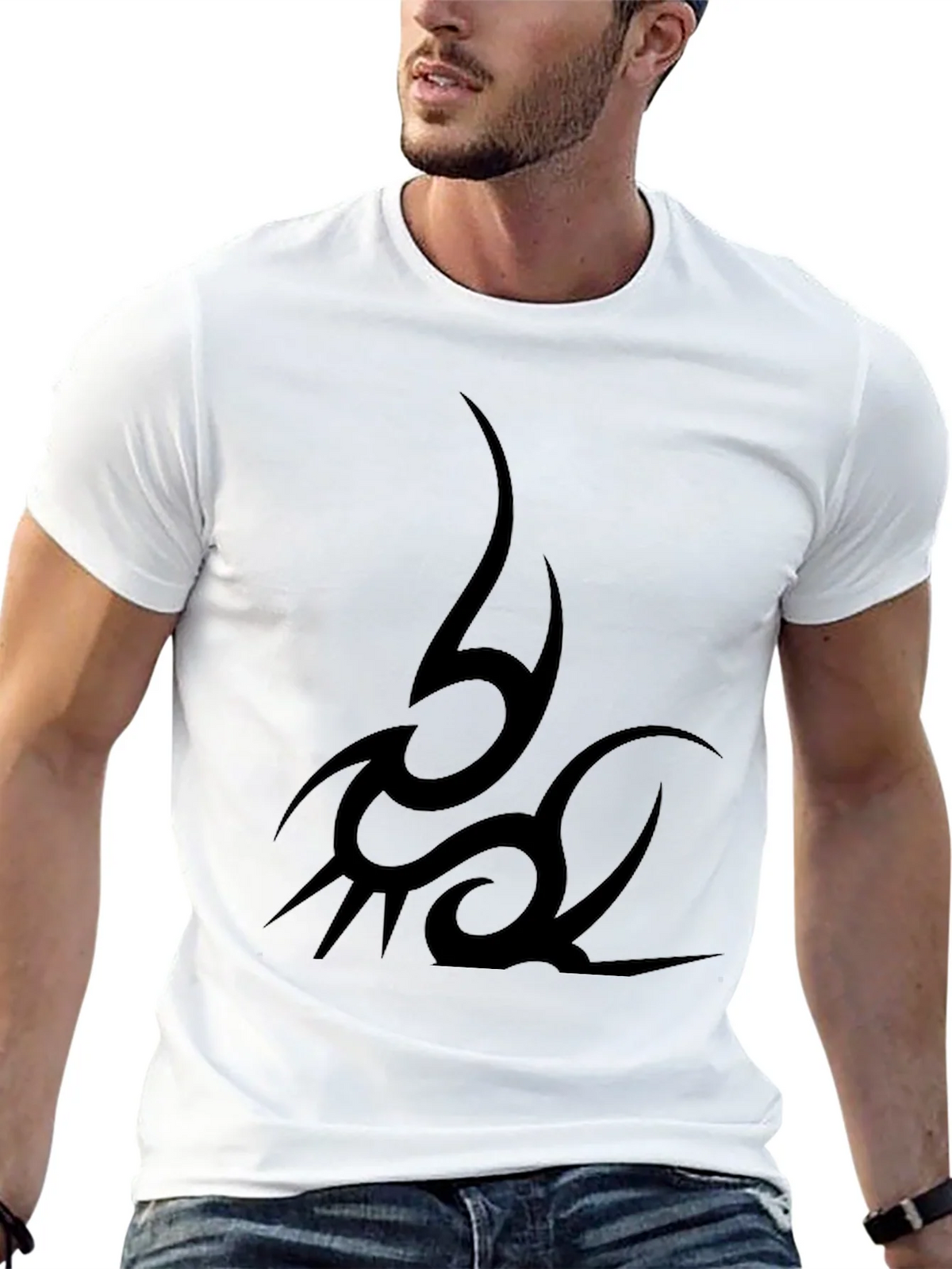 Tribal Tattoo Graphic Print Black T-Shirt