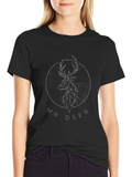 Geometric Deer Graphic Print Tee - Black