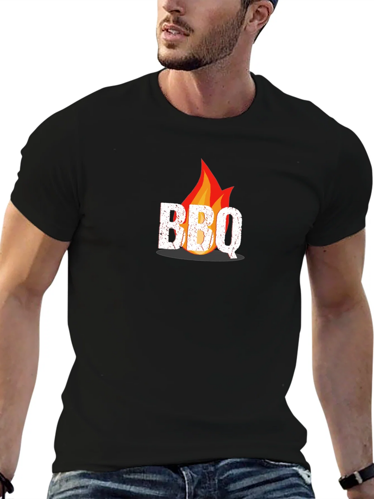BBQ Flame Graphic Tee - Black Casual T-Shirt