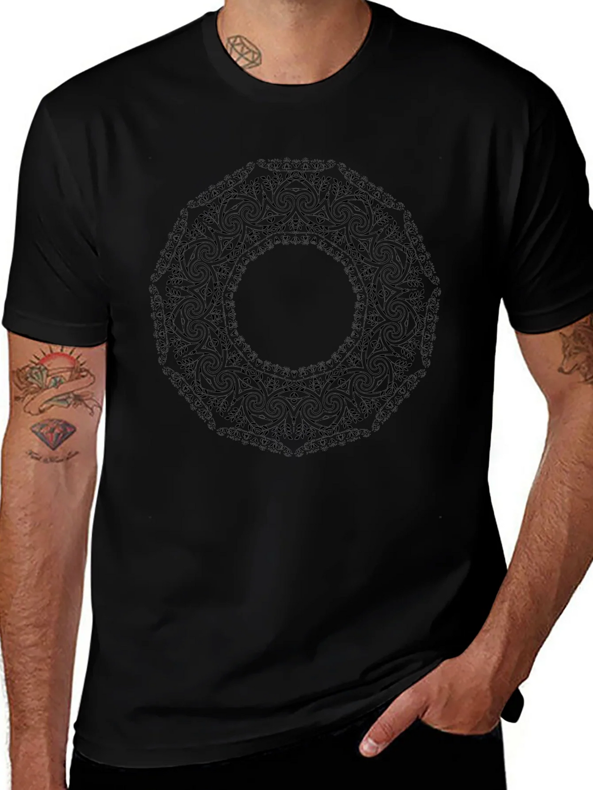 Mens Black Mandala Graphic T-Shirt