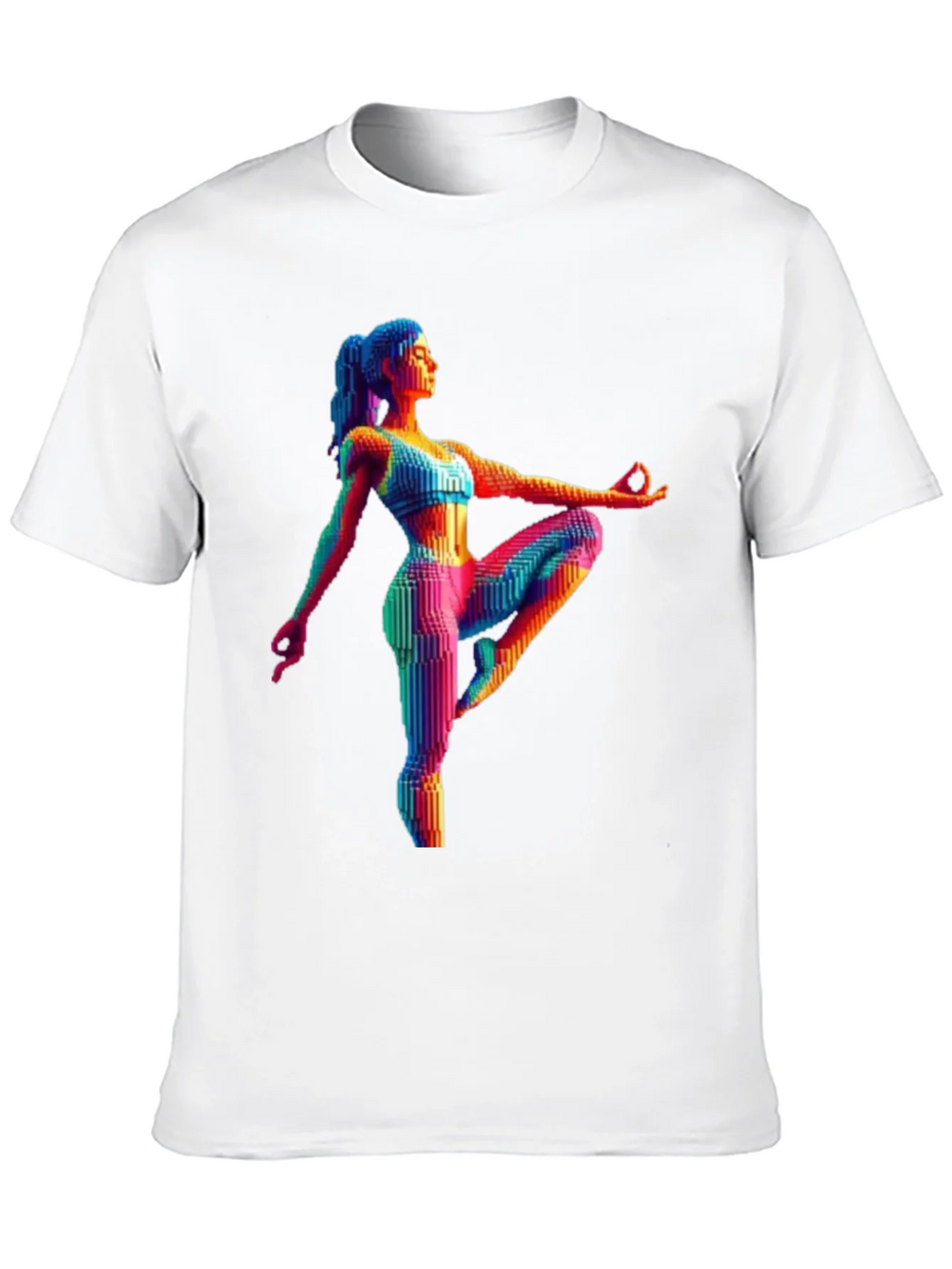 Yoga Pose Graphic Tee - Rainbow Pixel Art T-Shirt