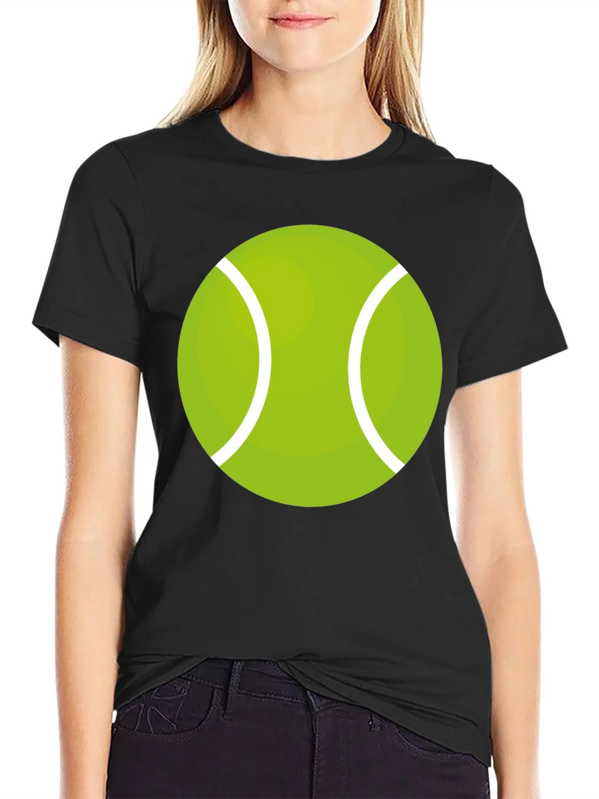 Tennis Ball Graphic Tee - Black Cotton Casual Shirt
