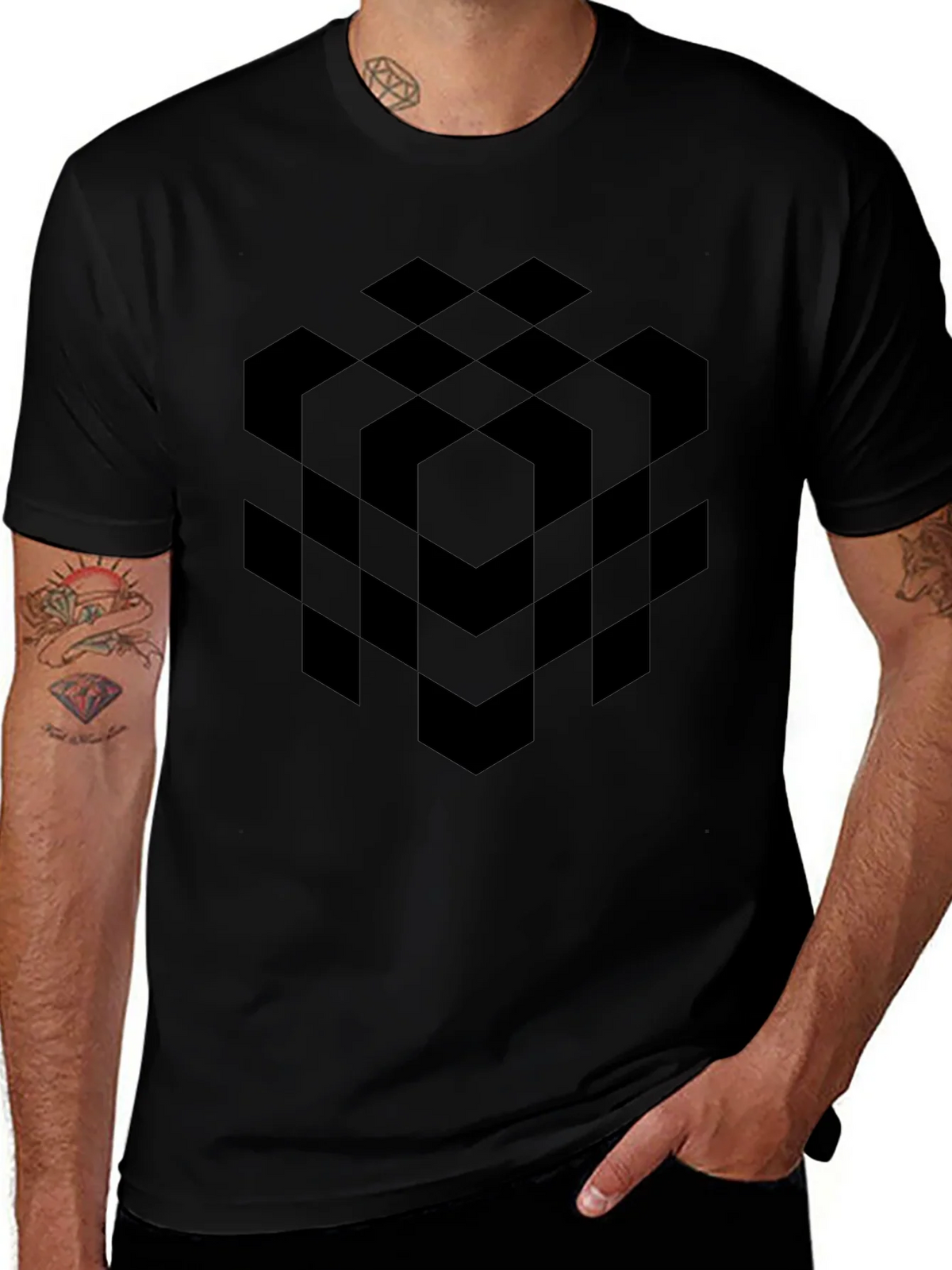Abstract Geometric Cube Black T-Shirt