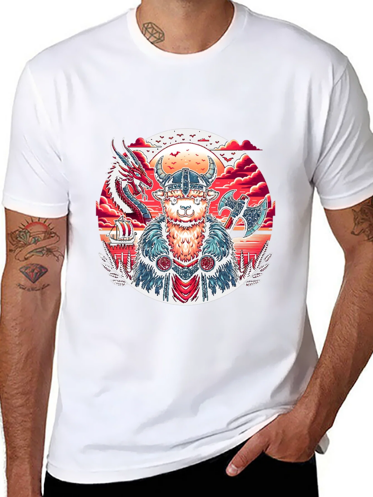 Viking Llama Graphic Tee - Black Cotton T-Shirt