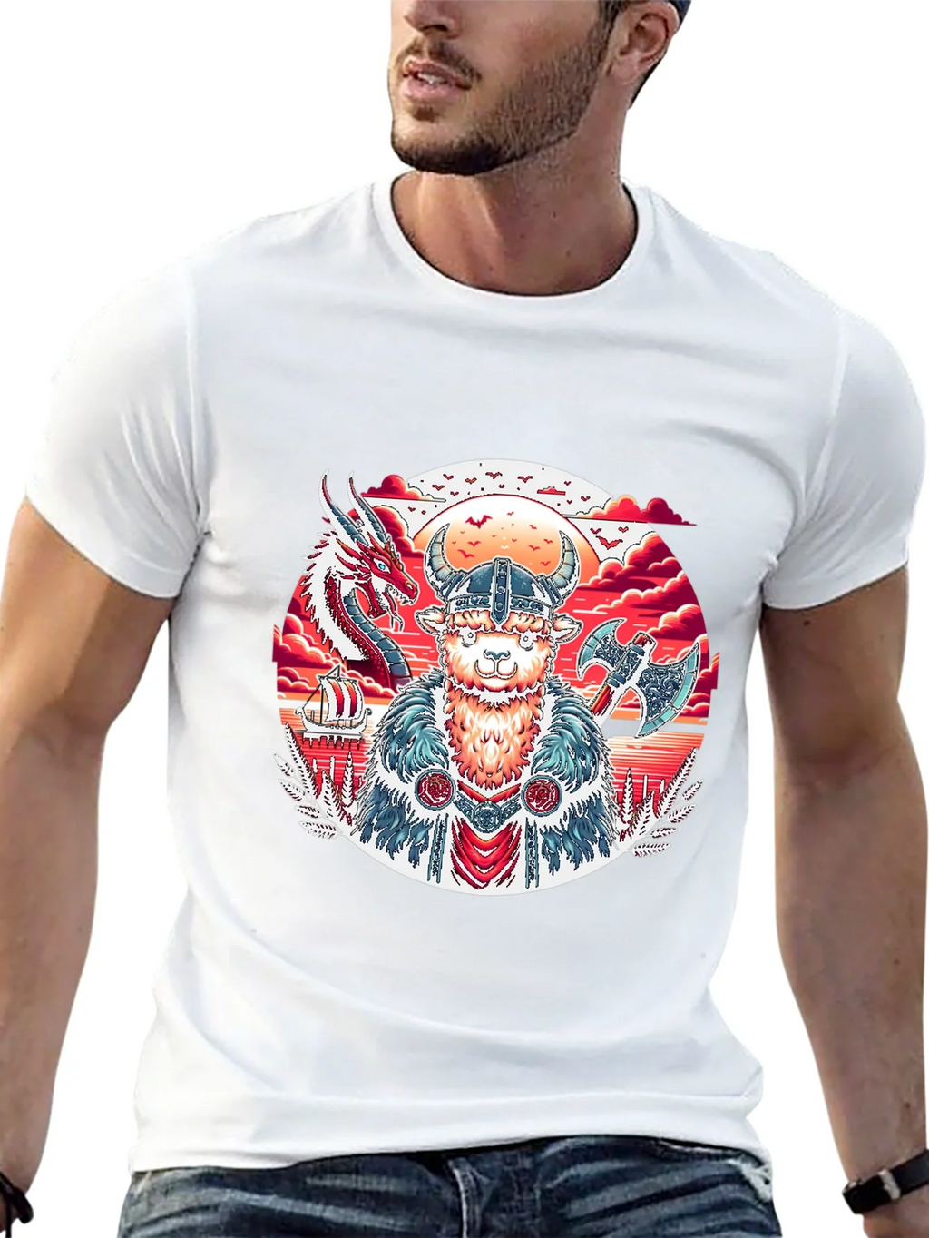 Viking Llama Graphic Tee - Black Cotton T-Shirt